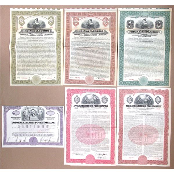 IN. VA., Electric Utility Company Specimen Bond & Stock Certificate Collection, 1918 to 1989