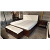 Image 1 : DARK WOODEN KING SIZE BED FRAME WITH MATTRESS, BOXSPRING, TWO MATCHING SINGLE DRAWER NIGHTSTANDS