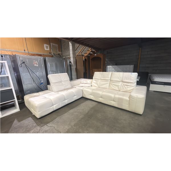 NATUZZI OFF WHITE LEATHER L SHAPE SECTIONAL - APPROX. 122"W X 110"D X 40"H