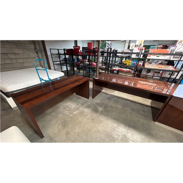 DARK WOODEN EXECUTIVE DESK WITH MATCHING SIDEBOARD - DESK MEASURES APPROX. 71"W X 34"D X 30"H,