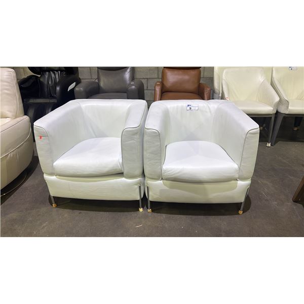 PAIR OF NATUZZI WHITE LEATHER ARMCHAIRS