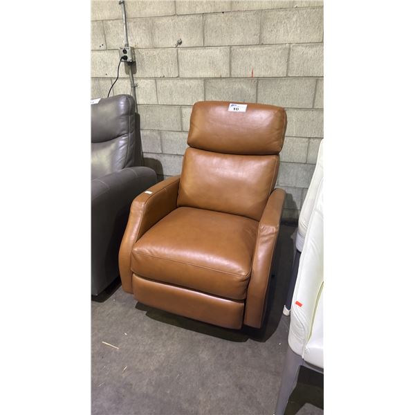 BROWN LEATHER SWIVEL ROCKING RECLINER