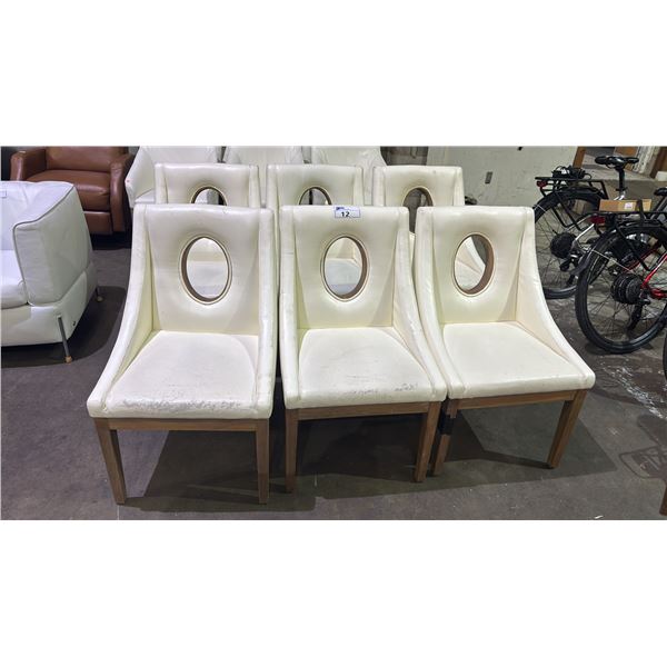 SIX WHITE LEATHER MODERN DINING CHAIRS