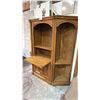 Image 2 : OAK STORAGE CABINET WITH TWO MATCHING CORNER SHELVES - CABINET MEASURES APPROX. 32"W X 16"D X 75"H,