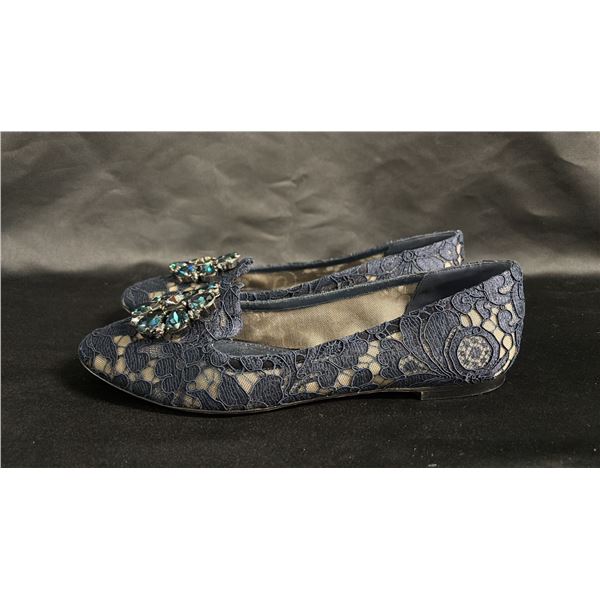 GENUINE DOLCE & GABANNA LACE BALLERINA FLATS WITH CRYSTAL EMBELLISHMENTS - LADIES SIZE 38.5