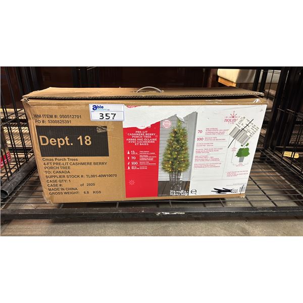 HOLIDAY TIME 4' PRE LIT CASHMERE BERRY PORCH TREE