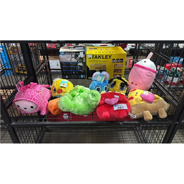 SHELF OF ASSORTED PLUSHIES