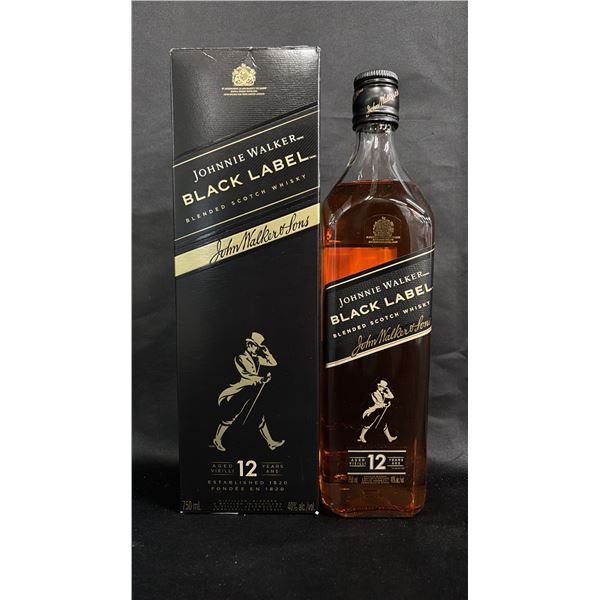 750 ML BOTTLE OF JOHNNIE WALKER BLACK LABEL BLENDED SCOTCH WHISKY - SEALED BOTTLE IN BOX