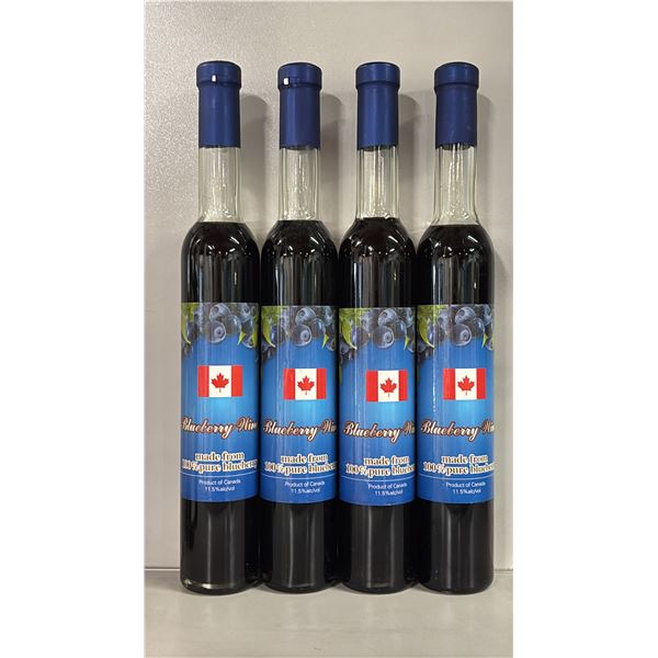 4 BOTTLES OF BLUEBERRY WINE - SEALED BOTTLES