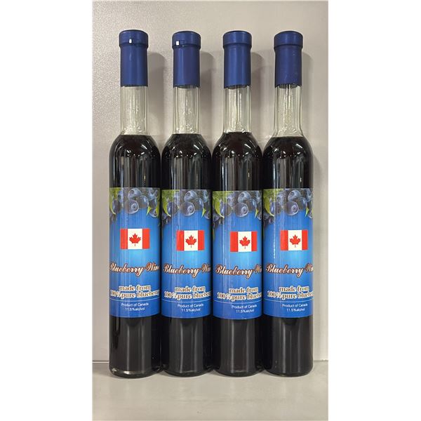4 BOTTLES OF BLUEBERRY WINE - SEALED BOTTLES