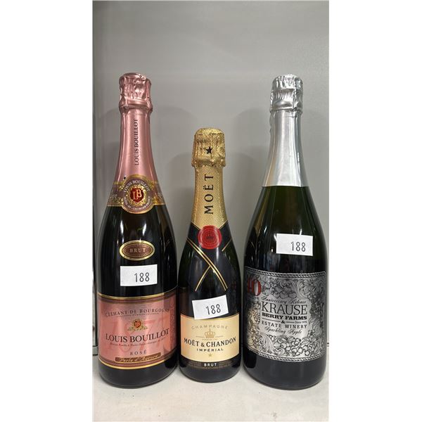LOUIS BOUILLOT ROSE, MOET & CHANDON CHAMPAGNE & KRAUSE BERRY FARMS SPARKLING APPLE WINE