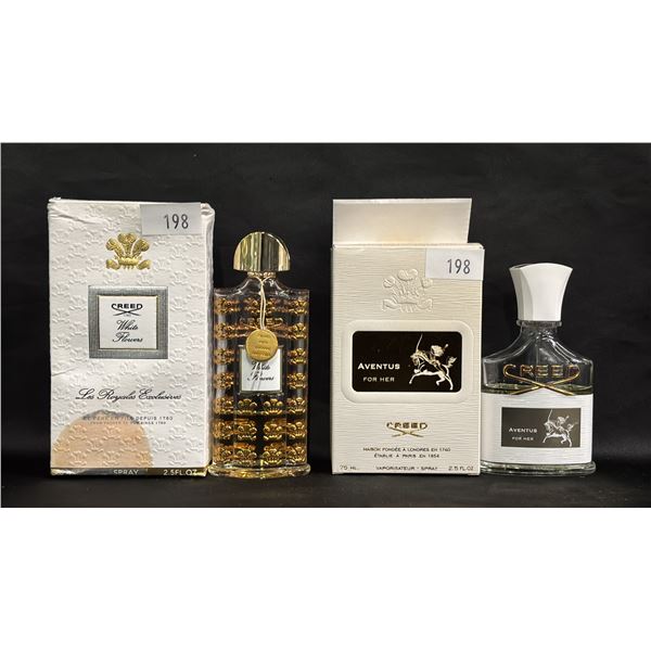 75 ML CREED AVENTUS FOR HER & 75 ML CREED WHITE FLOWERS - ORIGINAL BOXES *NOT FULL BOTTLES*