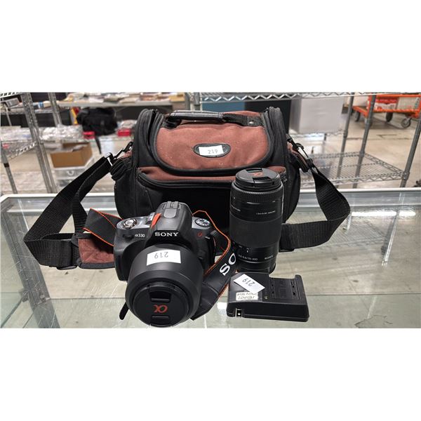 SONY A330 DIGITAL CAMERA WITH KIT LENS, 1.5M/4.9FT MACRO LENS, BATTERY CHARGER & BAG
