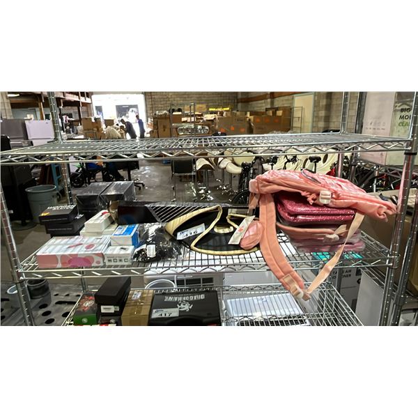 SHELF OF IPAD BAGS, FINGER PULSE OXIMETER, FETAL DOPPLER, WATER FILTER, DISH DRYING MATT & MORE