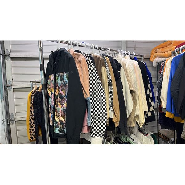 RACK OF ASSORTED CLOTHING: JACKETS & SWEATERS *RACK NOT INCLUDED*