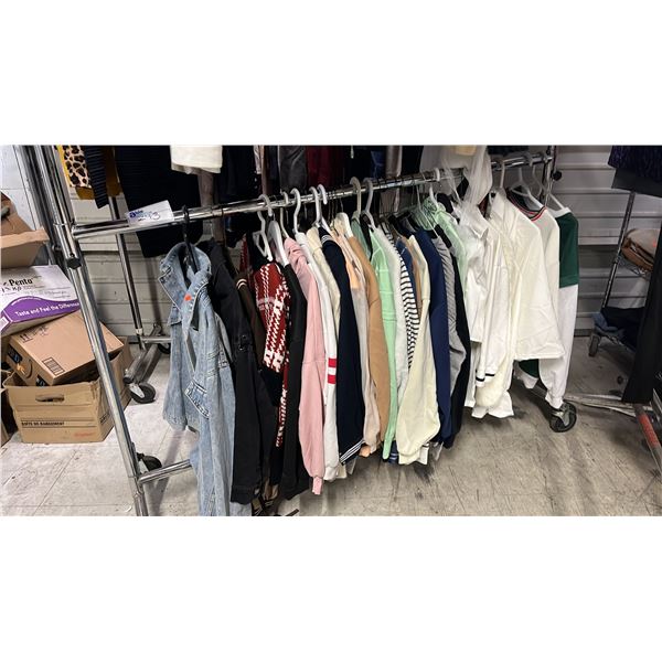 RACK OF ASSORTED CLOTHING: SHIRTS, JACKETS & SWEATERS *RACK NOT INCLUDED*