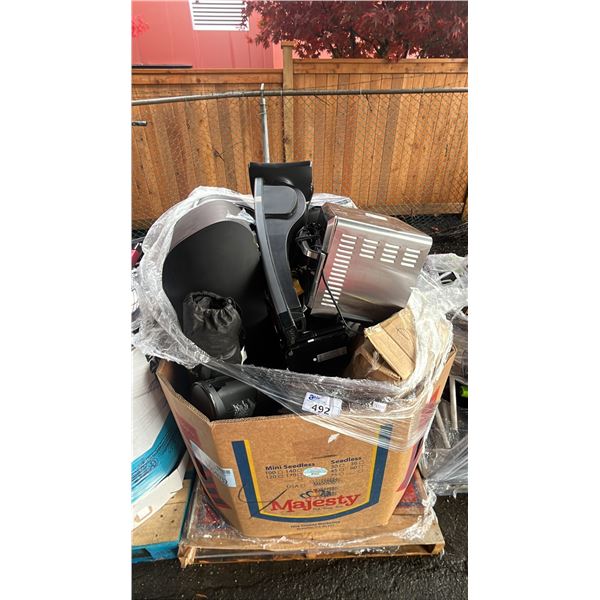 PALLET OF AIR FRYERS, FANS, HEATERS & MORE *WORKING CONDITION UNKNOWN/MAY BE MISSING PARTS OR