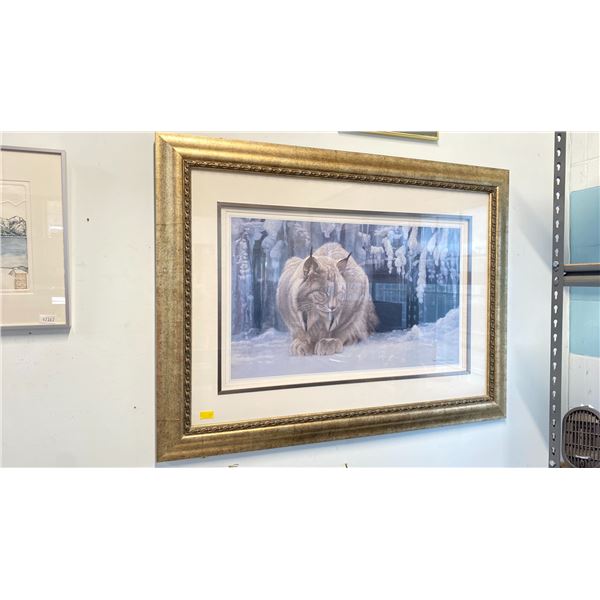ROBERT BATEMAN "DOZING LYNX"  PRINT - APPROX. 47" X 35" FRAMED