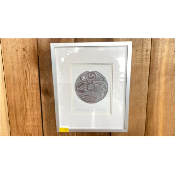 BILL REID "HAIDA WOLF DRUM" SILVER SERIES FRAMED ART - APPROX. 11" X 13 1/2"