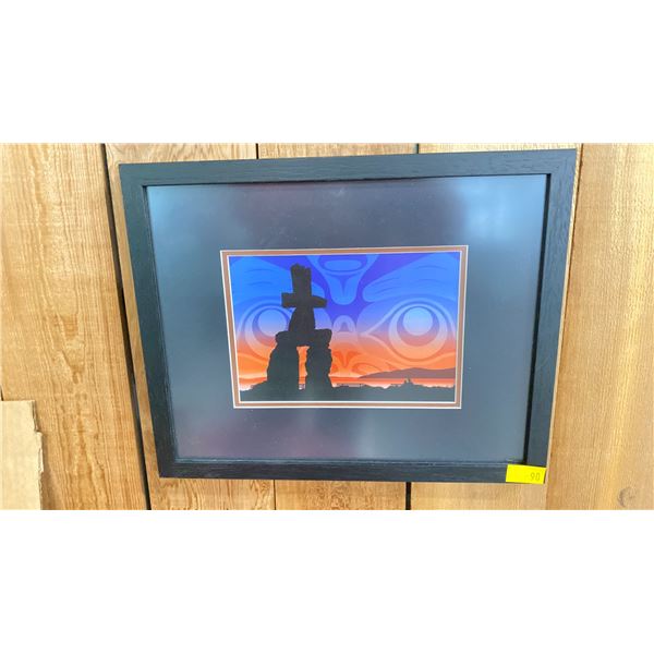 FRAMED WEST COAST FIRST NATIONS  "INUKSUK" PRINT - APPROX. 15 1/4" X 12 1/4"