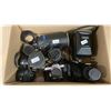 Image 1 : BOX OF CAMERAS (1 DIGITAL & 2 FILM) & ASSORTED CAMERA LENSES