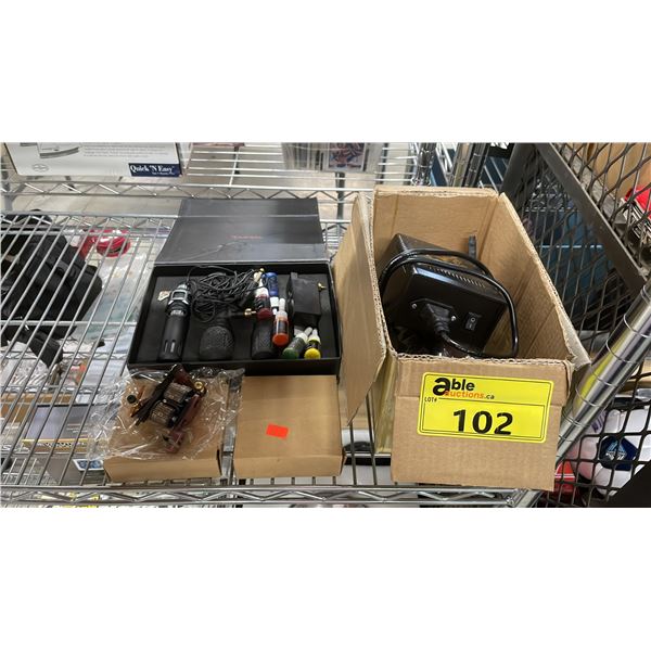 RADICAL TATTOO KIT, COIL TATTOO MACHINES & SMALL BOX OF INK & ACCESSORIES