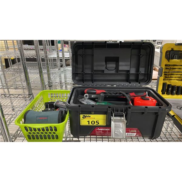 HUSKY TOOLBOX WITH CONTENTS, BOSCH SELF LEVELLING LASER, BOSCH POSITIONING DEVICE & HUSKY DIGITAL