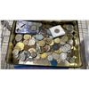 Image 4 : TOTE OF ASSORTED PENNIES & WORLD COINS, TIN OF ASSORTED TOKENS & COLLECTION OF MEDALS & PINS