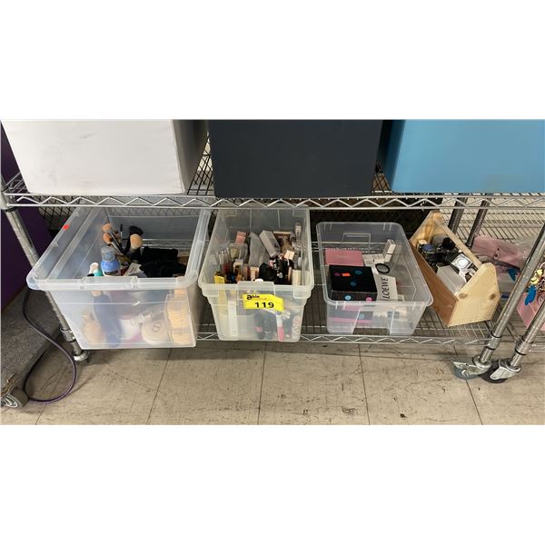 SHELF OF ASSORTED MAKEUP, SKIN CARE & PERFUME