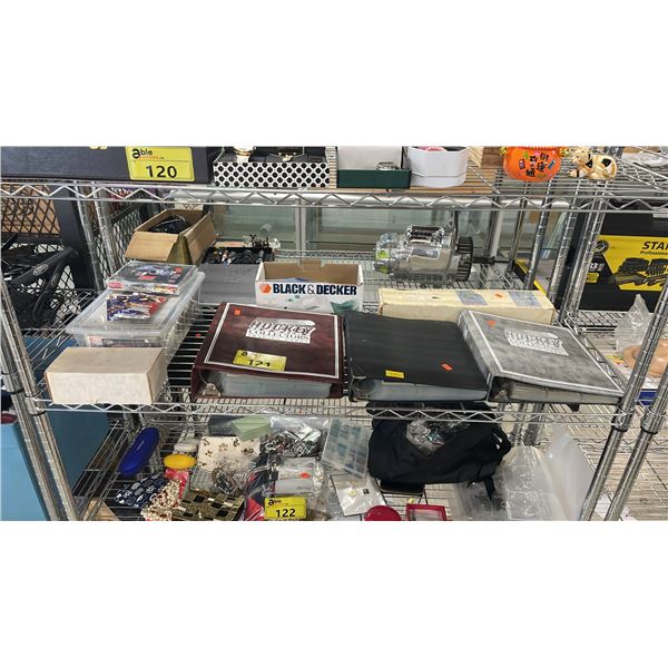 SHELF OF ASSORTED HOCKEY, FOOTBALL & COLLECTIBLE TRADING CARDS