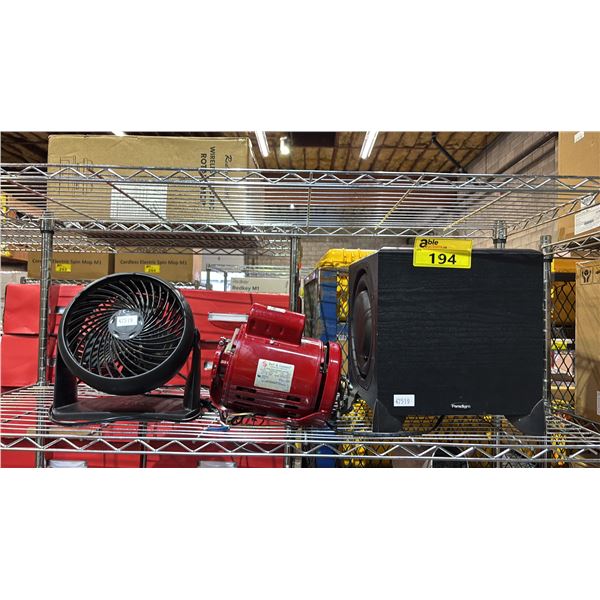 PARADIGM AMPLIFIER, BELL & GOSSETT 1/3 HP SINGLE PHASE ALTERNATING CURRENT MOTOR & SMALL TABLETOP