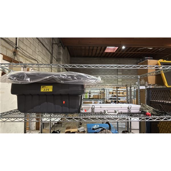 PLASTIC STORAGE BIN WITH LID, TOYOTA COROLLA FLOOR MATTS & POKER SET IN A HARD TRANSPORT CASE