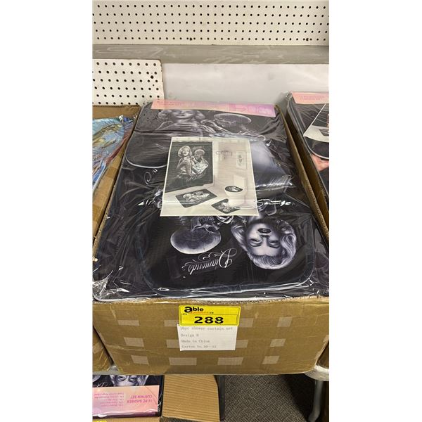 CASE OF SHOWER CURTAIN SETS - SHOWER CURTAIN, TOILET SEAT COVER, FLOOR MAT, COUNTER BATHROOM MAT &