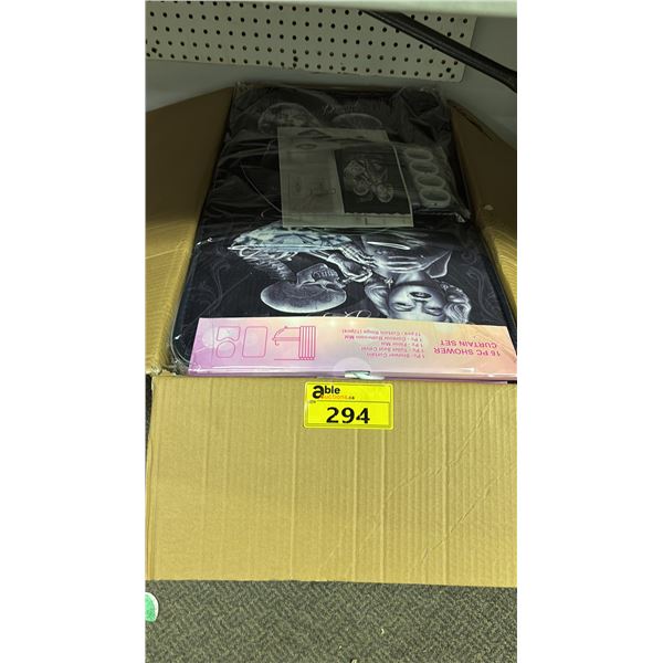 CASE OF SHOWER CURTAIN SETS - SHOWER CURTAIN, TOILET SEAT COVER, FLOOR MAT, COUNTER BATHROOM MAT &