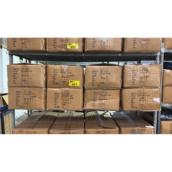 SHELF OF EXTRA EXTRA SMALL, EXTRA SMALL, MEDIUM & LARGE T SHIRTS IN ASSORTED COLORS