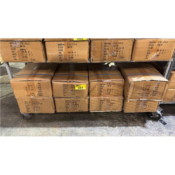 SHELF OF EXTRA EXTRA SMALL, EXTRA SMALL, MEDIUM & LARGE TANK TOPS IN ASSORTED COLORS