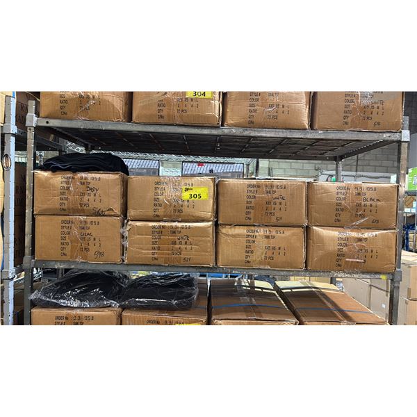 SHELF OF EXTRA EXTRA SMALL, EXTRA SMALL, MEDIUM & LARGE TANK TOPS IN ASSORTED COLORS