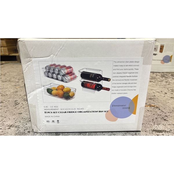 TEN SETS OF 11 PIECE CLEAR FRIDGE ORGANIZATION BIN SETS *IN BOX*