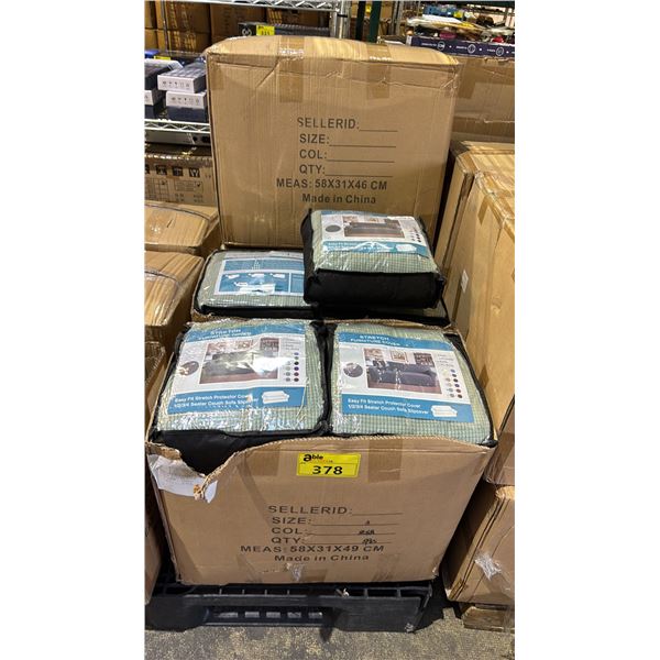 (4) CASES OF GREEN STRETCH SOFA COVERS