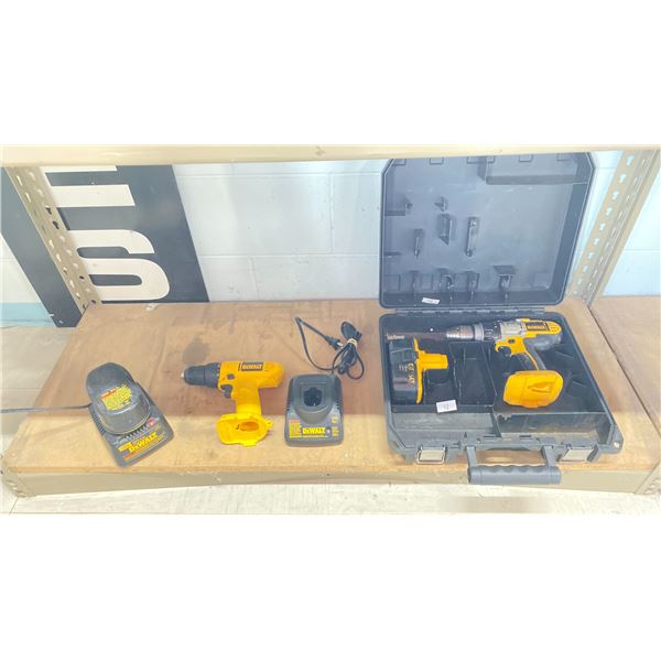 DEWALT 18V CORDLESS DRILL W/2 BATTERIES & CHARGER AND 12V DEWALT CORDLESS DRILL W/CHARGER