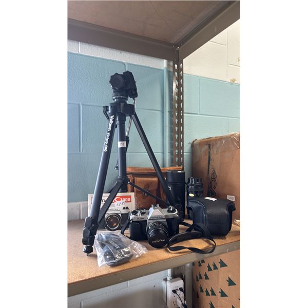 ASHAI PENTAX K1000 CAMERA WITH LENSES, CASE, STRAP & TRIPOD