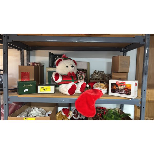 SHELF OF CHRISTMAS DECORATIONS