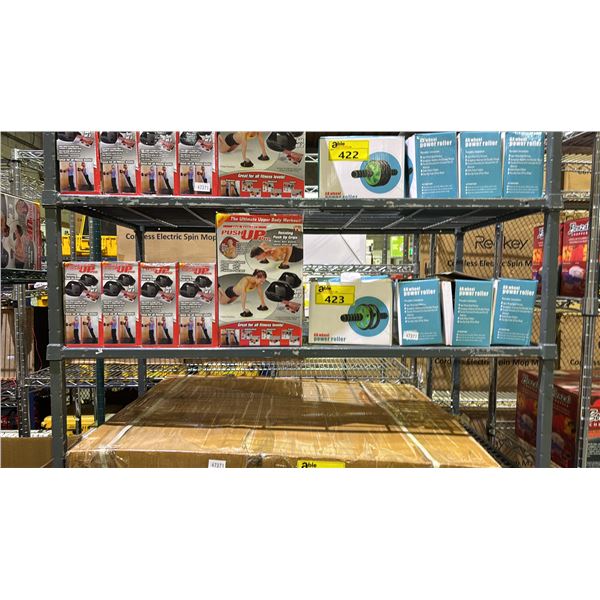 SHELF OF PUSH UP PROS & AB WHEEL POWER ROLLERS