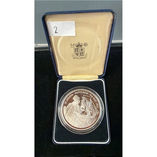 ROYAL MINT 5 OUNCE .999 SILVER COIN - ST. HELENA NAPOLEON MAY 5TH 1821 25 POUND COIN