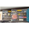 Image 3 : SHELF OF ASSORTED SMALL PARTS ORGANIZERS & A EMPTY MAKITA CASE