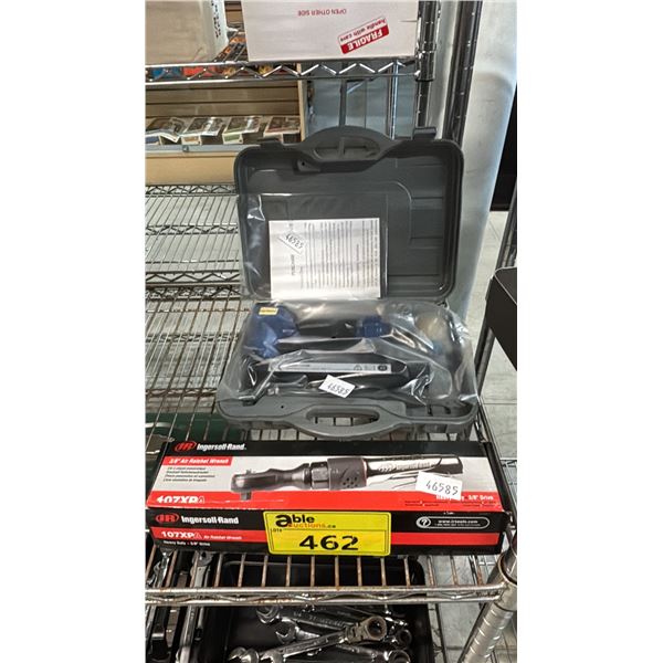 BYNFORD UPHOLSTERY STAPLER IN A HARD TRANSPORT CASE & A INGERSOLL RAND AIR RATCHET WRENCH