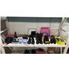 Image 1 : SHELF OF ASSORTED FOOTWEAR IN VARIOUS SIZES, UMBRELLAS & MORE