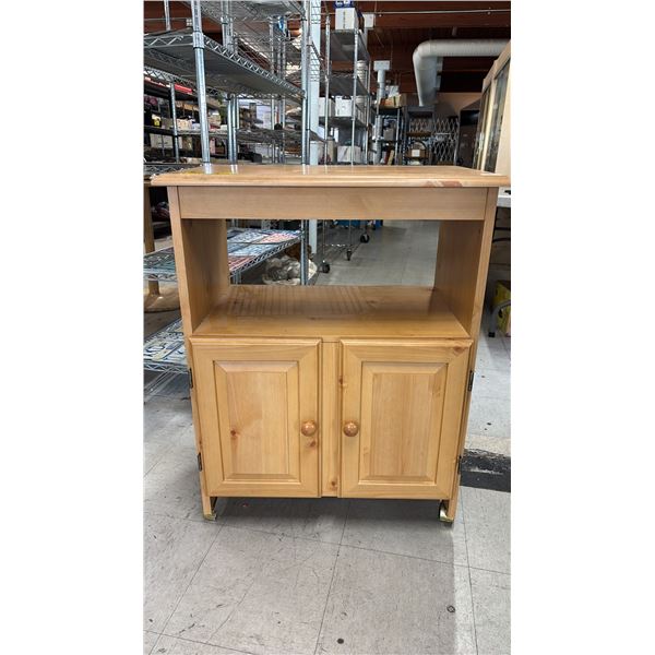 TWO DOOR MOBILE MICROWAVE STAND *ONE WHEEL NEEDS REPAIR*