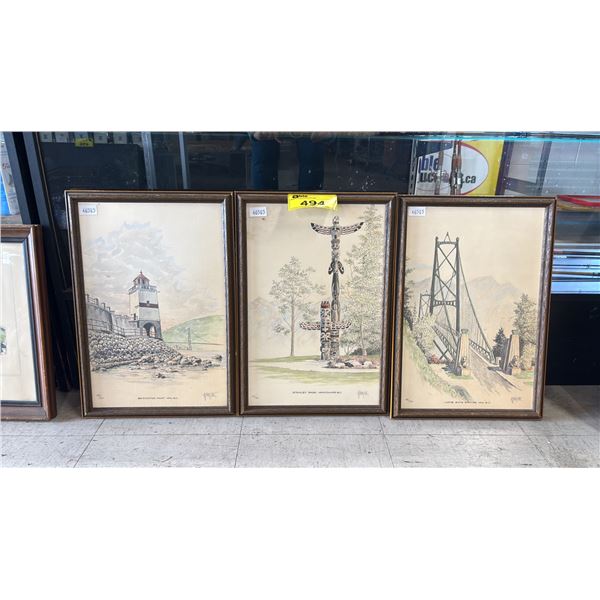 THREE VANCOUVER B.C FRAMED PRINTS - 13 1/2"W X 19 1/2"H