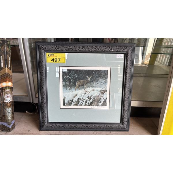 ROBERT BATEMAN FRAMED "THE MULE DEER IN SNOW" PRINT - 1612/2500